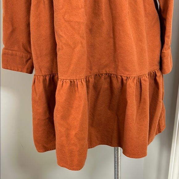 Madewell Flannel Button Placket Tiered Mini Dress Rust Orange Ruffled Dress Sz M - Picture 8 of 14